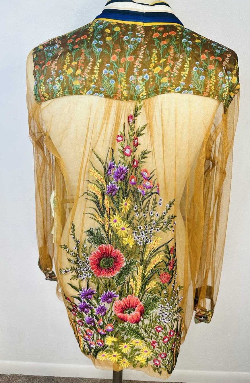 NWT Aratta Silent Journey Floral Embroidered Mesh Kimono Medium Boho Chic